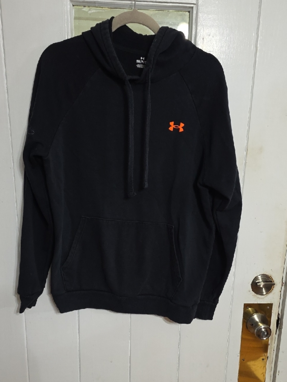 Under Armour Men's/Unisex Hoodie Black/Neon Orange Kangaroo Pocket Sz S EUC